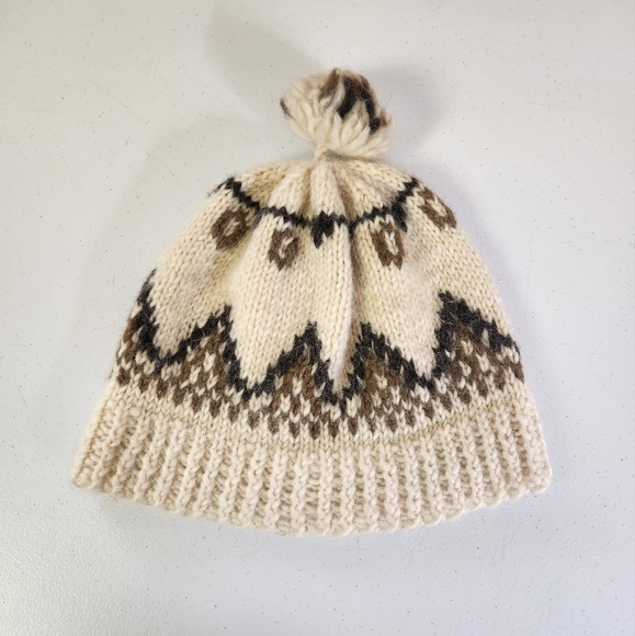 Handmade Vintage Wool Brown Beanie Winter Hat Touque Mens Womens Cowichan 90s - Picture 1 of 6